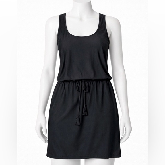 NEW Tommy Bahama Drawstring Lycra Black Sleeveless Dress with pockets. NWT - Picture 2 of 2